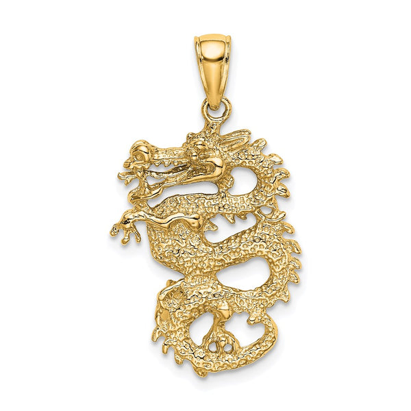 14KT Yellow Gold 31X17MM Three Dimensional Dragon Pendant. Chain Not Included