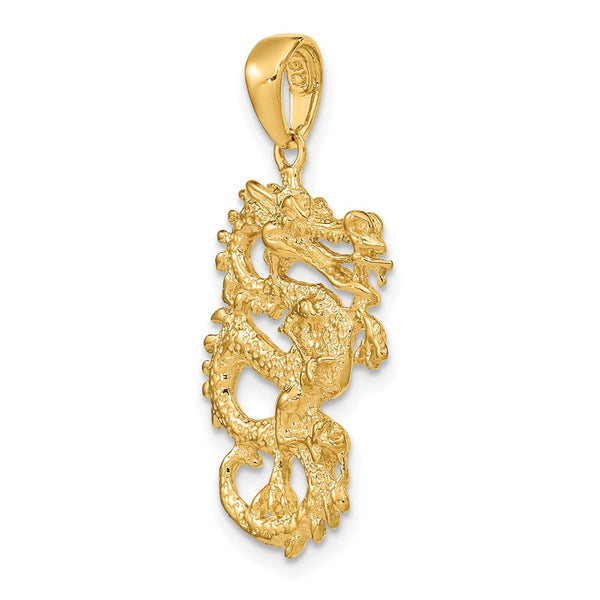 14KT Yellow Gold 31X17MM Three Dimensional Dragon Pendant. Chain Not Included