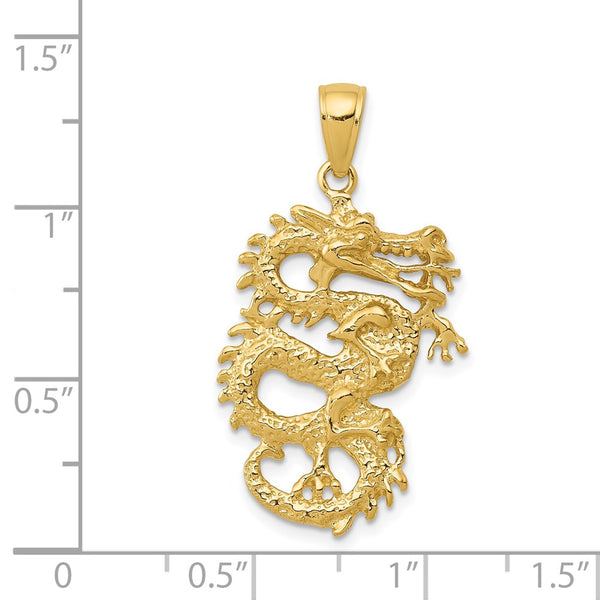 14KT Yellow Gold 31X17MM Three Dimensional Dragon Pendant. Chain Not Included