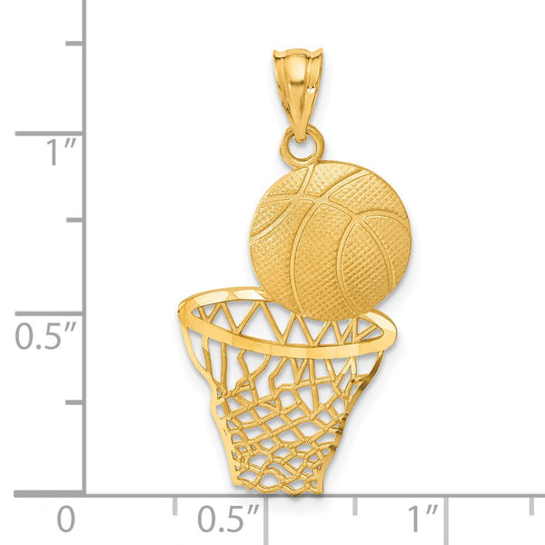 14KT Yellow Gold 33X17MM Diamond-cut Basketball Pendant. Chain Not Included