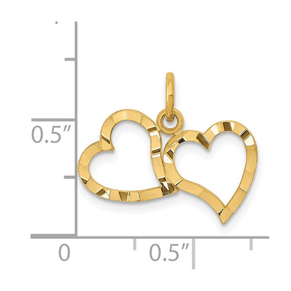 14KT Yellow Gold 18X19MM Double Heart Pendant-Chain Not Included