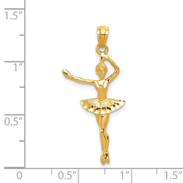 14KT Yellow Gold 32X15MM Ballerina Pendant. Chain Not Included