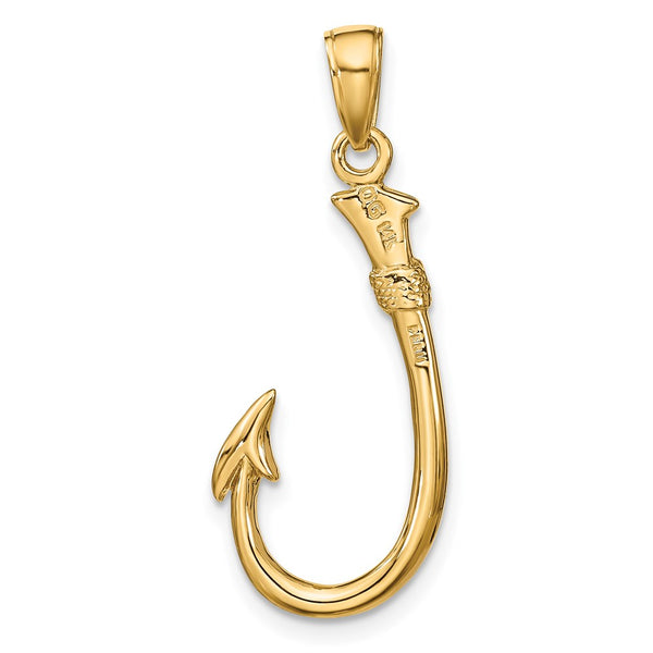 14KT Yellow Gold 33X12MM FIshing Hook Pendant. Chain Not Included