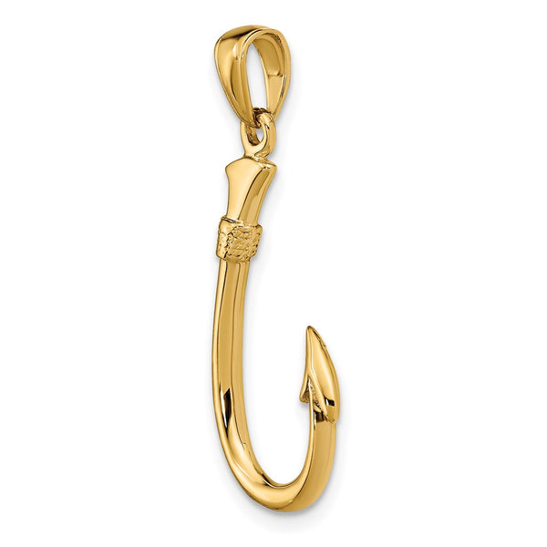 14KT Yellow Gold 33X12MM FIshing Hook Pendant. Chain Not Included