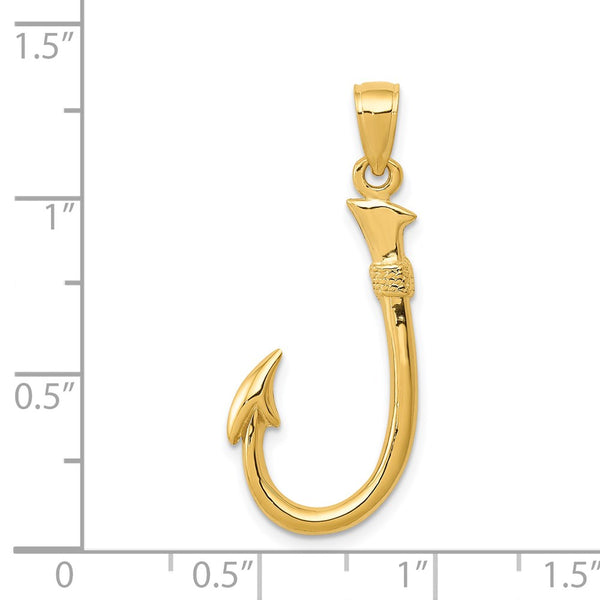 14KT Yellow Gold 33X12MM FIshing Hook Pendant. Chain Not Included