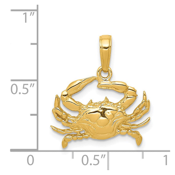 14KT Yellow Gold 20X17MM Blue Crab Pendant-Chain Not Included