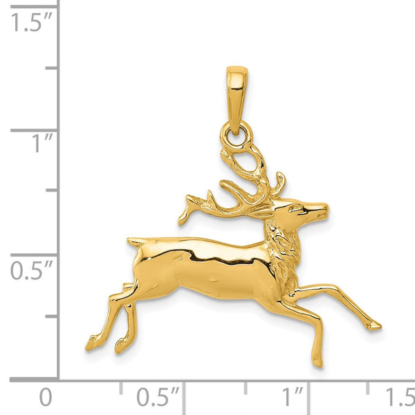 14KT Yellow Gold 29X30MM Deer Pendant. Chain Not Included