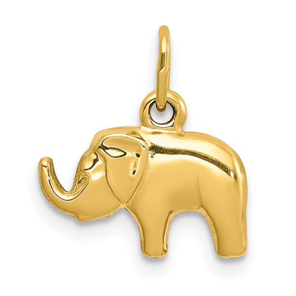 14KT Yellow Gold 15X13MM Three Dimensional Elephant Pendant. Chain Not Included