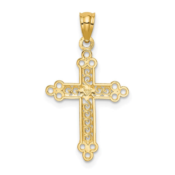 14KT Yellow Gold With Rhodium Plating 28X16MM Cross Pendant. Chain Not Included