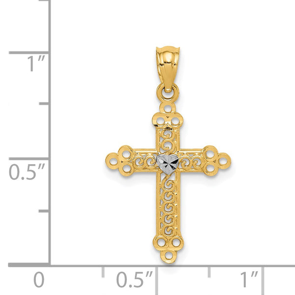 14KT Yellow Gold With Rhodium Plating 28X16MM Cross Pendant. Chain Not Included