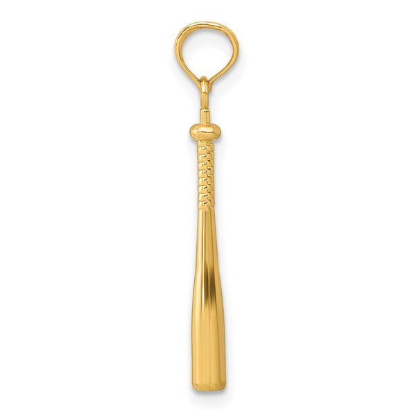 14KT Yellow Gold 25X2MM Three Dimensional Baseball Bat Pendant. Chain not Included