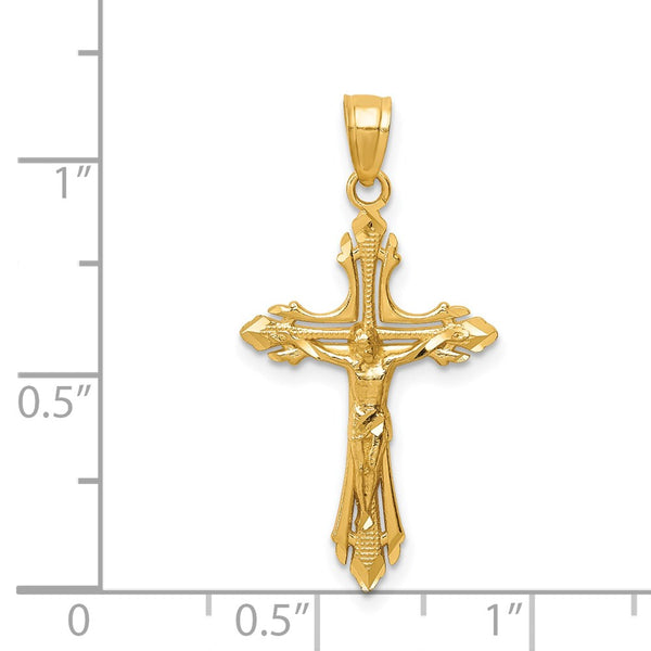 14KT Yellow Gold 32X16MM Diamond-cut Crucifix Cross Pendant. Chain Not Included