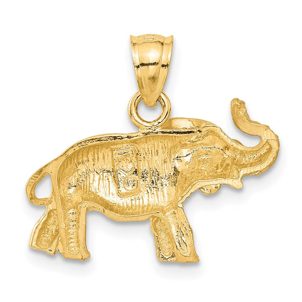 14KT Yellow Gold 19X21MM Diamond-cut Elephant Pendant. Chain Not Included