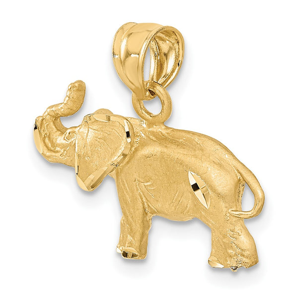 14KT Yellow Gold 19X21MM Diamond-cut Elephant Pendant. Chain Not Included