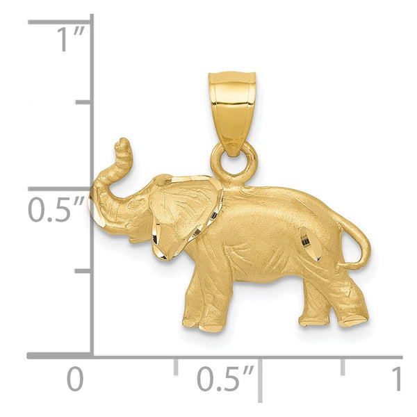 14KT Yellow Gold 19X21MM Diamond-cut Elephant Pendant. Chain Not Included