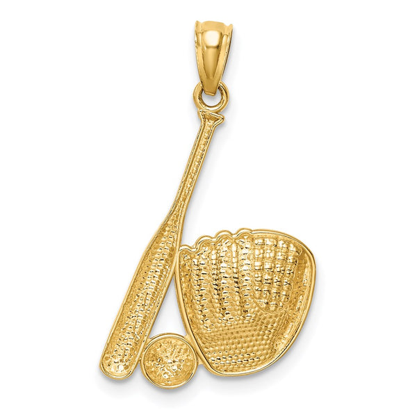 14KT Yellow Gold With Rhodium Plating Baseball Pendant