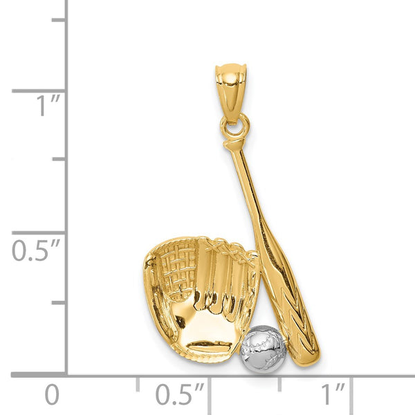 14KT Yellow Gold With Rhodium Plating Baseball Pendant