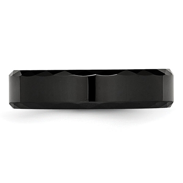 Ceramic Black Faceted and Beveled Edge 6mm Polished Band