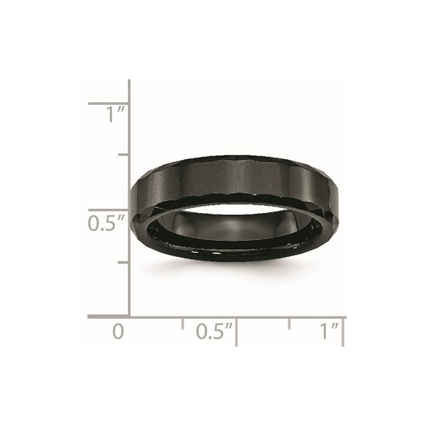 Ceramic Black Faceted and Beveled Edge 6mm Polished Band