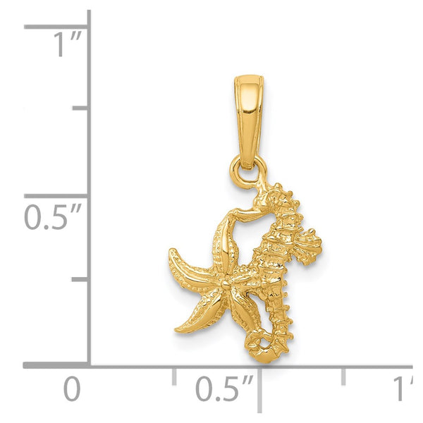 14KT Yellow Gold 19X11MM Seahorse and Starfish Pendant. Chain Not Included