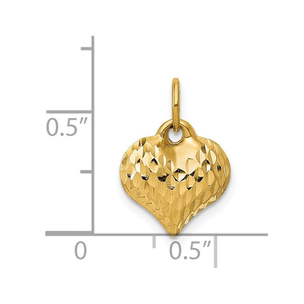 14KT Yellow Gold 14X11MM Three Dimensional Heart Pendant. Chain Not Included