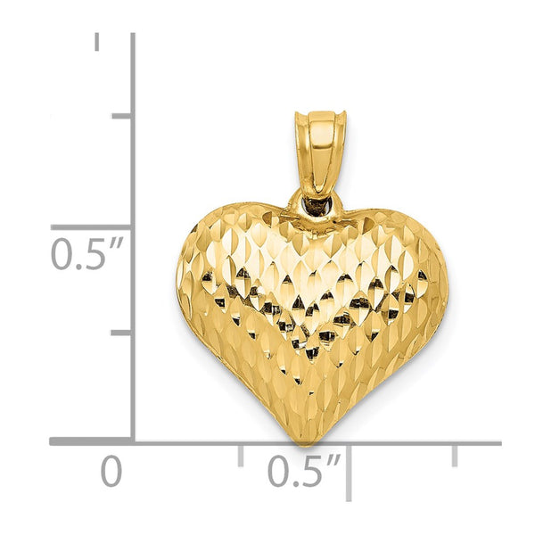 14KT Yellow Gold 20X16MM Diamond-cut Three Dimensional Heart Pendant. Chain Not Included