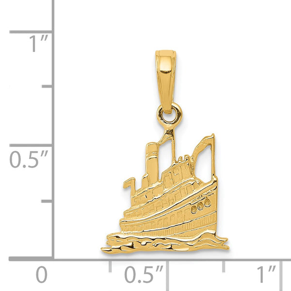 14KT Yellow Gold 21X14MM Cruise Ship Pendant. Chain Not Included