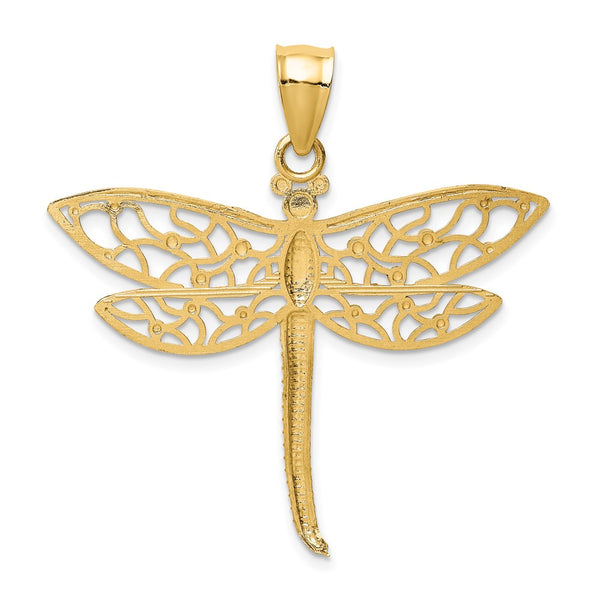 14KT Yellow Gold 37X38MM Dragonfly Pendant. Chain Not Included