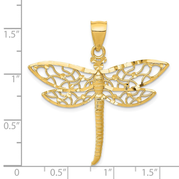 14KT Yellow Gold 37X38MM Dragonfly Pendant. Chain Not Included