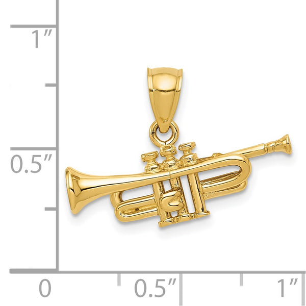 14KT Yellow Gold 15X24MM Three Dimensional Trumpet Pendant. Chain Not Included