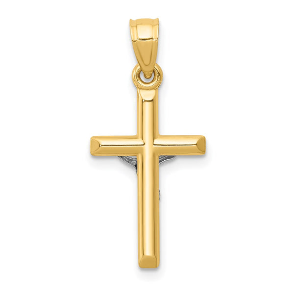 14k Two-tone Hollow Crucifix Charm. Chain not Included