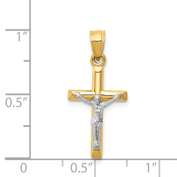 14k Two-tone Hollow Crucifix Charm. Chain not Included