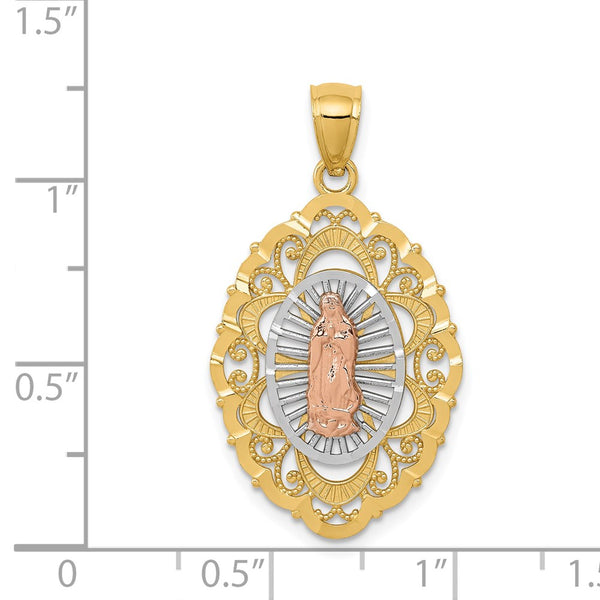 14KT Gold Tri-Color 34X18MM Guadalupe Pendant. Chain Not Included