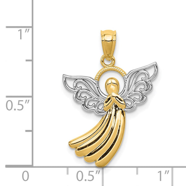 14KT Yellow Gold With Rhodium Plating 26X18MM Angel Pendant. Chain Not Included