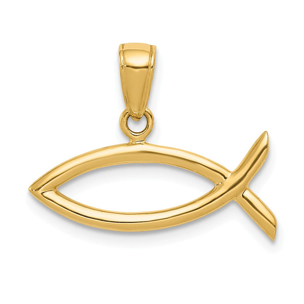 14KT Yellow Gold 16X22MM Ichthus Fish Pendant-Chain Not Included