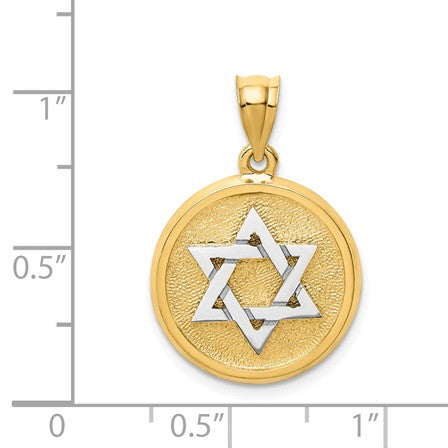 14KT Gold Satin Finish Star of David Disc Pendant. Chain Not Included