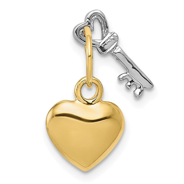 14KT White and Yellow Gold 15X9MM Key Heart Pendant. Chain Not Included