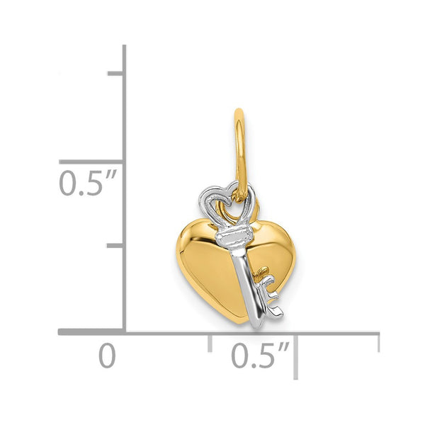 14KT White and Yellow Gold 15X9MM Key Heart Pendant. Chain Not Included