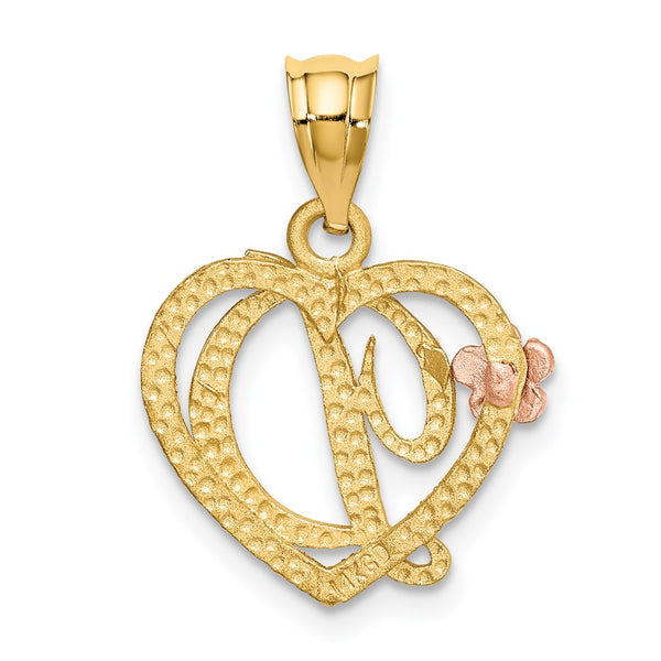 14k Two-Tone Initial D in Heart Charm