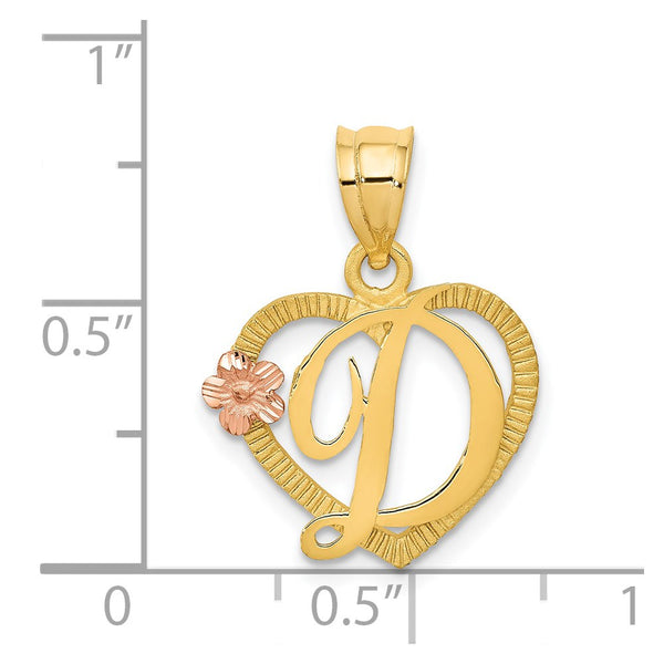 14k Two-Tone Initial D in Heart Charm