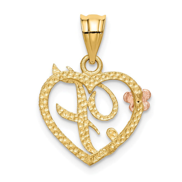 14k Two-Tone Initial F in Heart Charm