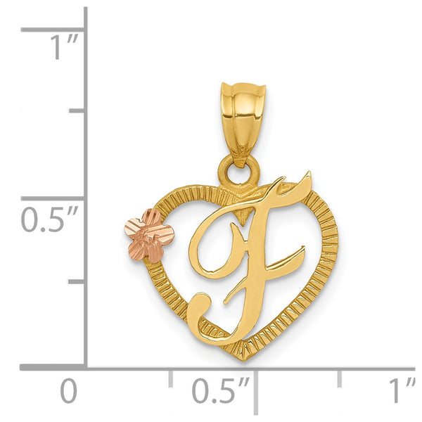 14k Two-Tone Initial F in Heart Charm