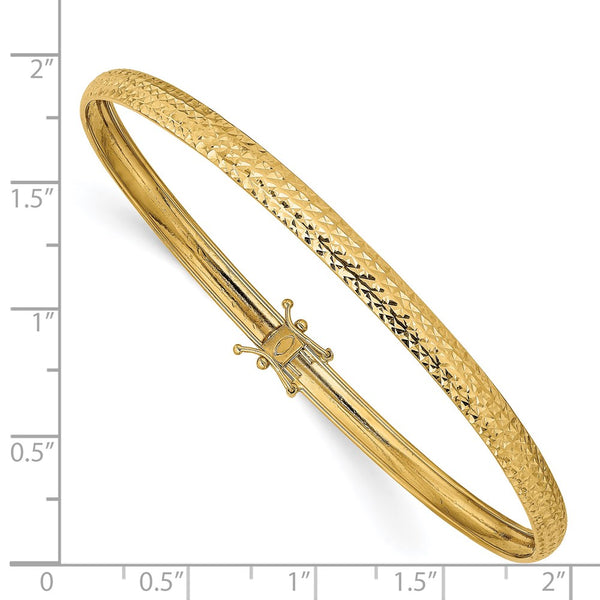 14KT Yellow Gold 8-inch 4.4MM Diamond-cut Safety Clasp Flexible Bangle Bracelet