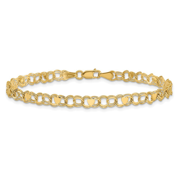 14KT Yellow Gold 8-inch 4MM Heart Charm Bracelet