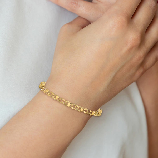 14KT Yellow Gold 8-inch 4MM Heart Charm Bracelet