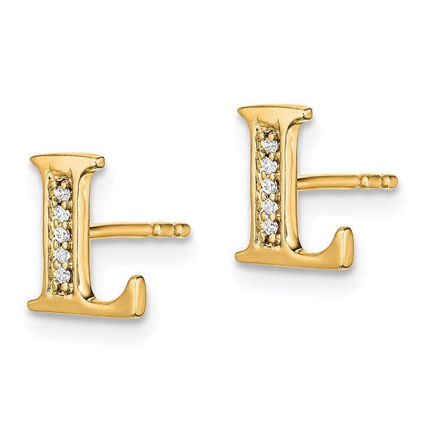 1/33 CTW Diamond Initial Earrings in 14KT Yellow Gold; Initial L