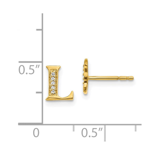 1/33 CTW Diamond Initial Earrings in 14KT Yellow Gold; Initial L