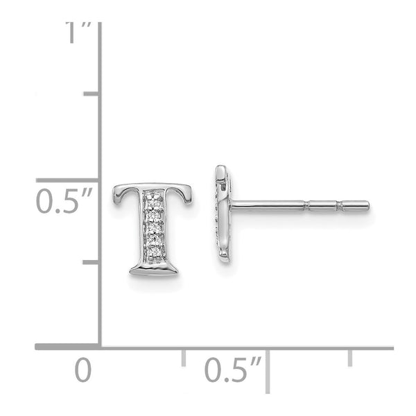 1/33 CTW Diamond Stud Initial Earrings in 14KT White Gold; Initial T