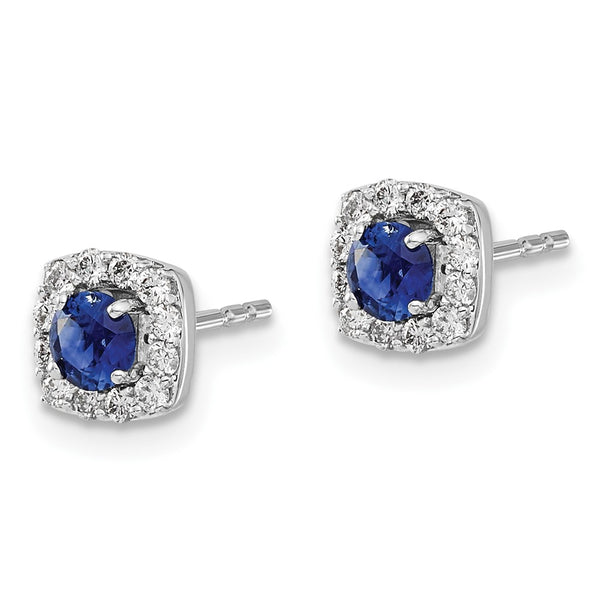 14KT White Gold Sapphire and Diamond Halo Cushion Shaped Earrings