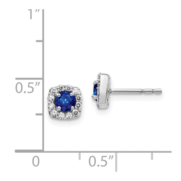 14KT White Gold Sapphire and Diamond Halo Cushion Shaped Earrings